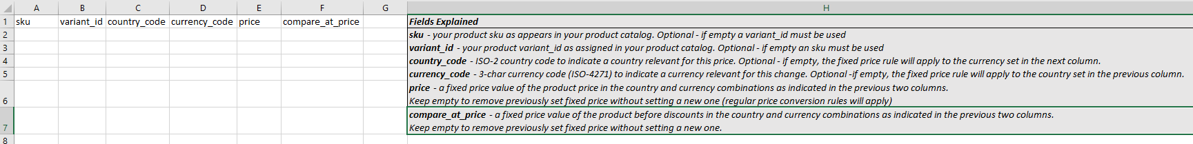 Fixed Prices Template