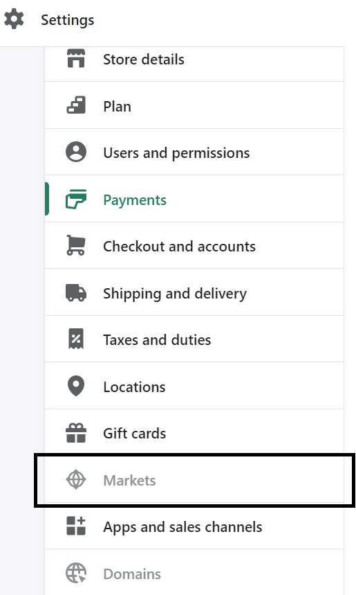 Enable Shopify Markets